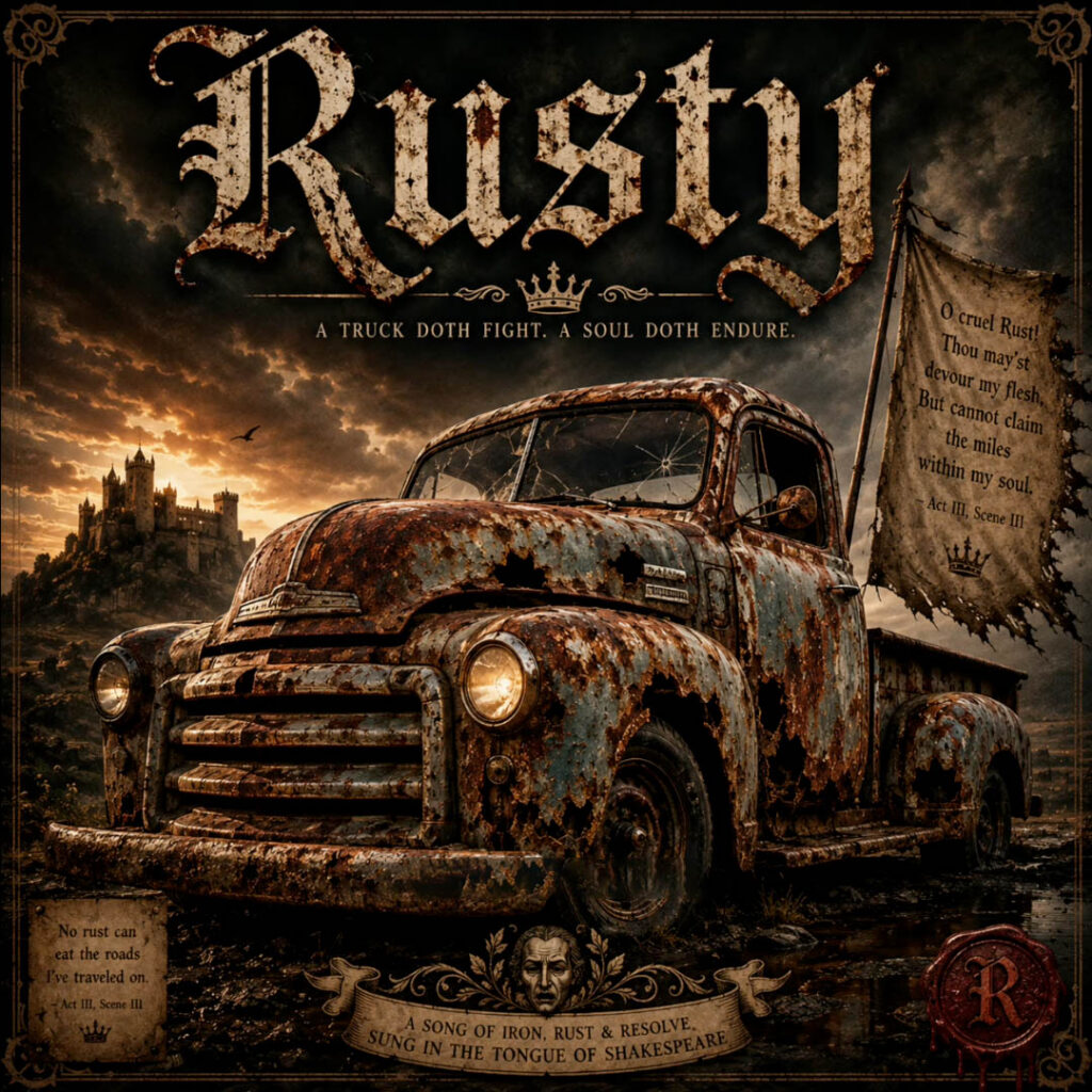 Illustration of a rusty pickup truck