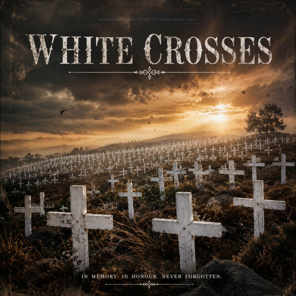 Field of white wooden crosses